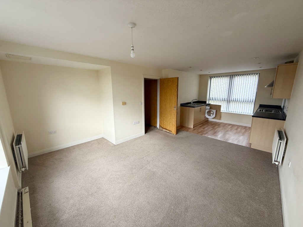 Lot: 108 - TWO-BEDROOM FLAT FOR REPAIR - Open plan kitchen and living room